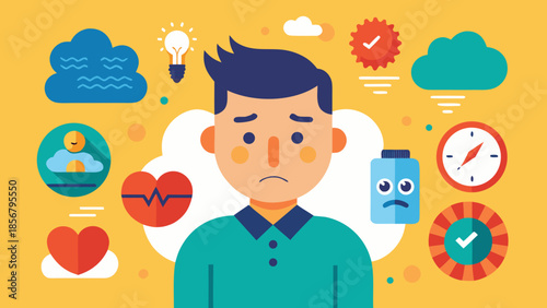 Minimal flat vector icon set illustrating emotional exhaustion and mental fatigue awareness