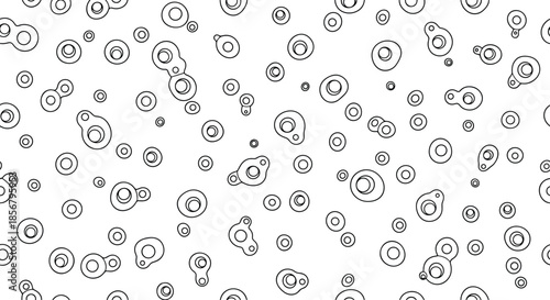 Intricate abstract pattern of interconnected circles and rings drawn with thin black lines on a white background for art projects.