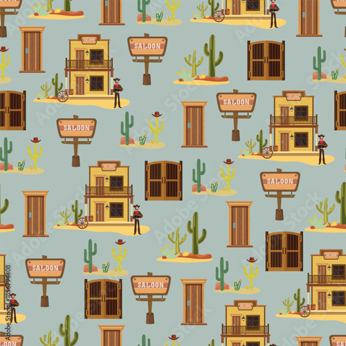 Saloon seamless pattern. Flat vector clipart, illustration with isolated background.