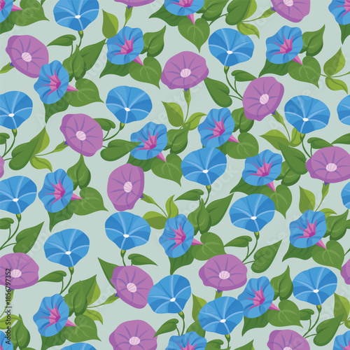 MobileMorning glory Flower seamless pattern. Flat vector clipart, illustration with isolated background.