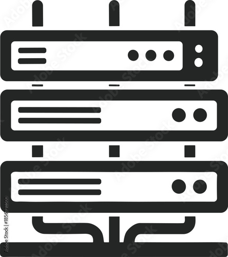 Minimal network server rack illustration representing cloud computing infrastructure data storage security and enterprise IT technology