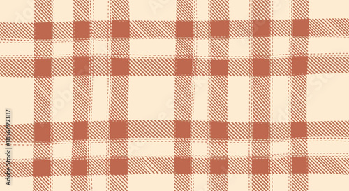 Warm orange plaid pattern featuring a grid of hand-drawn intersecting lines on a light beige background for a rustic aesthetic.