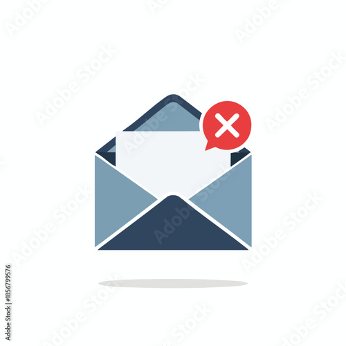 Open envelope with a paper inside and a speech bubble with a red "X" icon