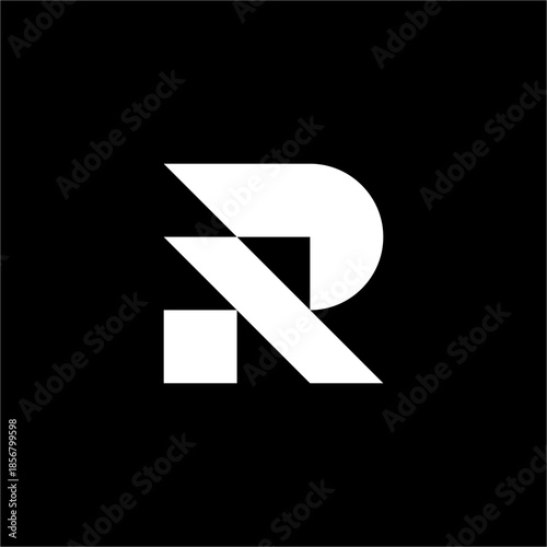 Sleek RP or PR abstract monogram with sharp futuristic angles. Ideal for global logistics, fintech, or aerospace engineering.