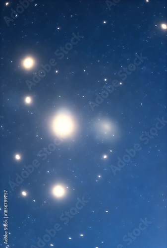 Celestial Luminaries: Glowing Orbs in a Star-Filled Deep Blue Cosmos