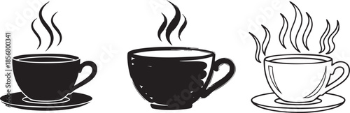 Three Minimalist Hot Coffee Cup Vector Icons