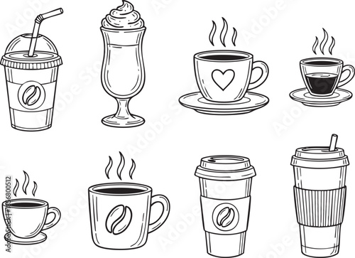 Minimalist Coffee Icon Set Line Art for Cafe Branding and Design