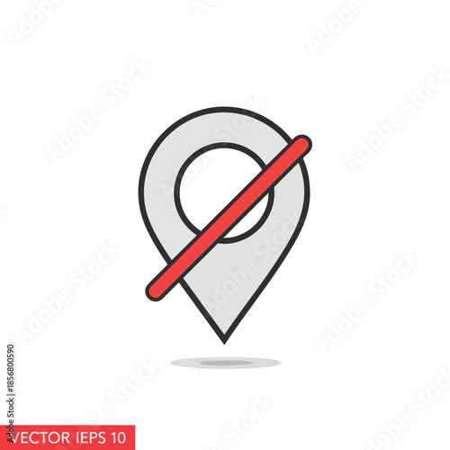A location pin with a red line through it, indicating it is unavailable or blocked