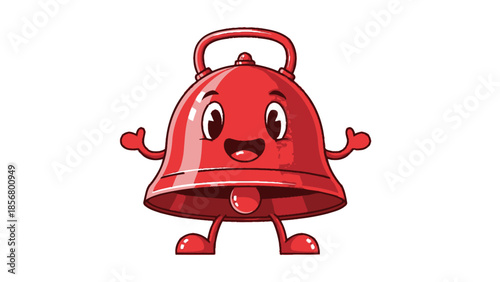 Happy Cartoon Red Bell Character Smiling and Waving on Isolated White Background