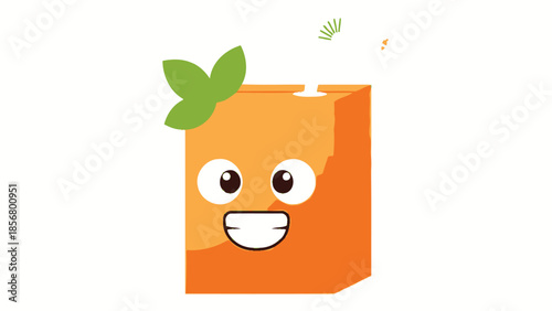 Happy Cartoon Orange Juice Box Smiling on Isolated White Background