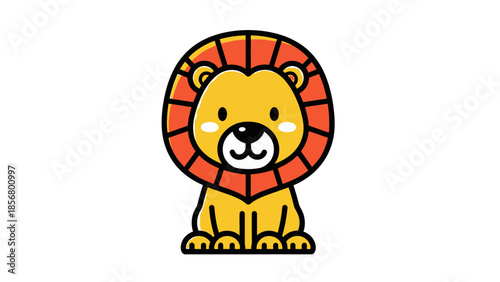 Adorable Cute Baby Lion Character Sitting and Smiling on Isolated White Background