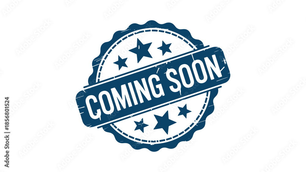 Obraz premium Blue Stamp with Text Coming Soon and Stars on White Background seal badge