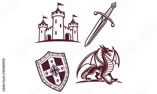 medieval vector icon design bundle