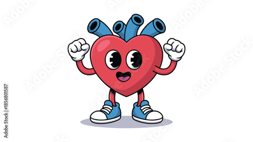 Cartoon Heart Character With Arms And Legs Wearing Sneakers On White Background cute anthropomorphic