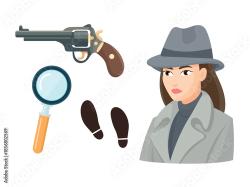 Detective. Flat vector clipart, illustration with isolated background.