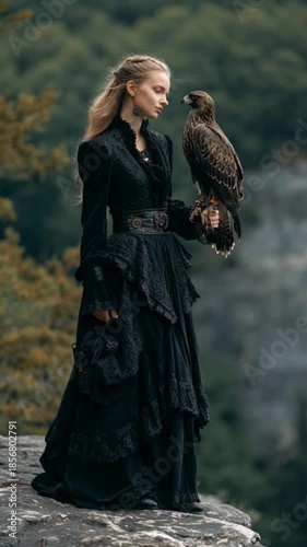 Junge Frau mit einem Falken