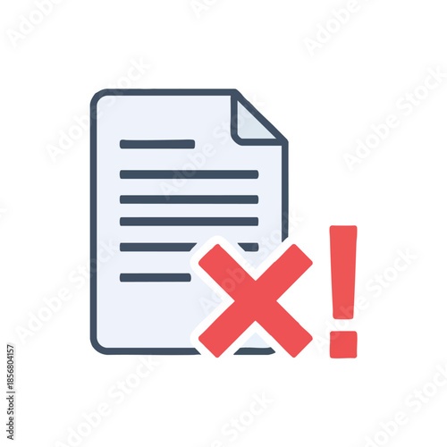 A document with an "X" mark and exclamation mark, signifying error/disapproval