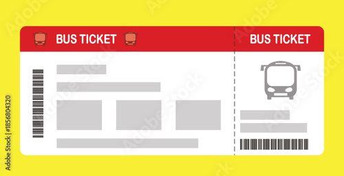Vector illustration of a blank bus boarding pass template with QR code. Business travel, passengers, vacation, travel.