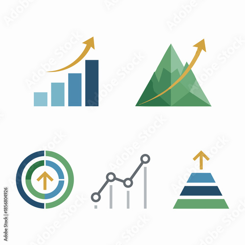 Minimalist 2D Geometric Data Growth Chart with Upward Success Arrow