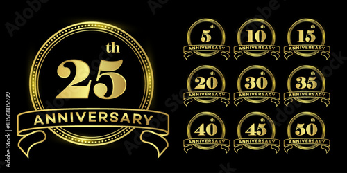 Photos Gold Anniversary Badges 5, 10, 15, 20, 25, 30, 35, 40, 45, 50  Vector Icon Colle