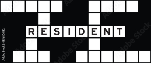 Alphabet letter in word resident on crossword puzzle background