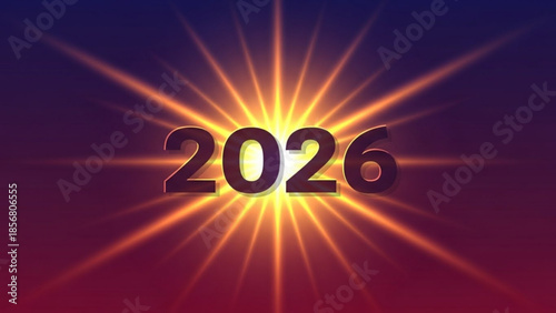 Vibrant 2026 text with radiant sunburst effect on gradient background
