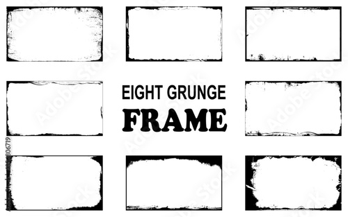 Photo border stroke set - minimalist black rectangular edges with scratched grungy perimeter and distressed worn texture