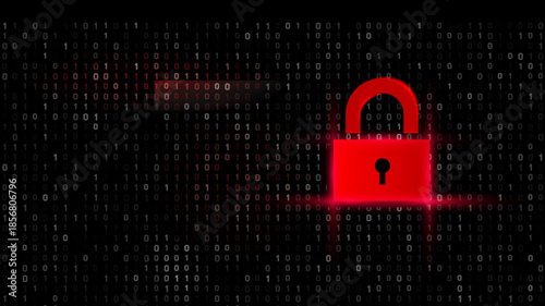 Red Unlocked Padlock on Binary 0 and 1 Code  Cybersecurity Concept