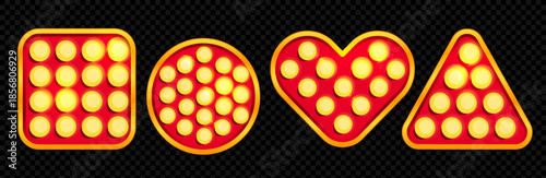 Heart and square marquee circus board. Carnival light label for retro Vegas or vintage broadway signboard. Blank concert signage for quiz medal design with lamp. Theatre or festival party banner