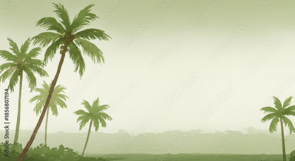 Fototapeta premium Pastel-toned tropical scene with palm trees