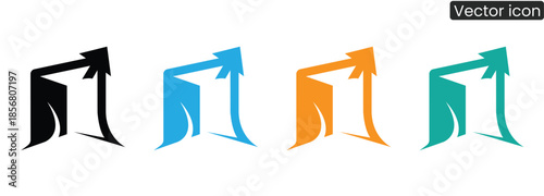 Vibrant vector icons of curved arrows pointing up, conveying growth and success