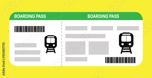 Vector illustration of a blank train boarding pass template with QR code. Business travel, passengers, vacation, travel.