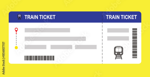 Vector illustration of a blank train boarding pass template with QR code. Business travel, passengers, vacation, travel.