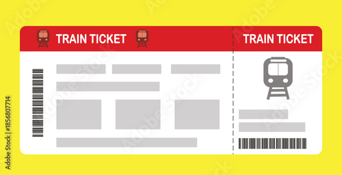 Vector illustration of a blank train boarding pass template with QR code. Business travel, passengers, vacation, travel.