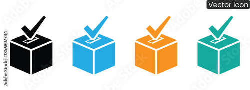 Set of colorful ballot box icons with checkmarks for voting and democracy concepts.