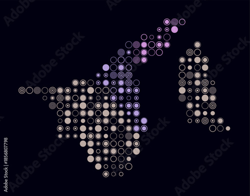 Brunei, shape of the country build of colored cells. Digital style map of the Brunei on dark background. Large size circle blocks. Classy vector illustration.