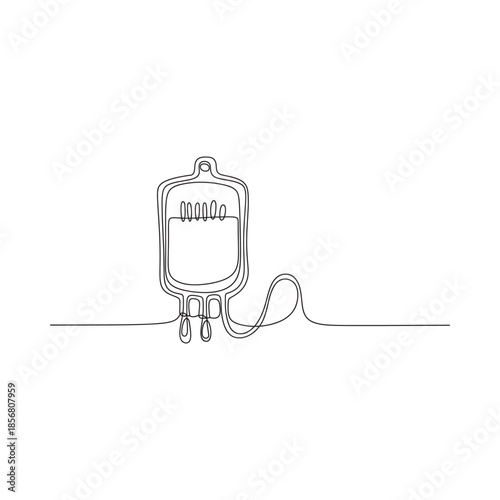 Single continuous line drawing of an iv drip bag and tube illustration