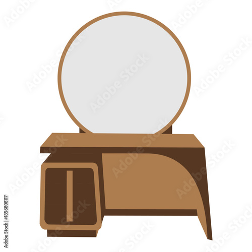 Wooden Dressing Table with Round Mirror Fully Editable