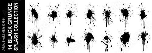 Black ink spots set. Black ink spots set on white background. Ink illustration. Brush strokes set.