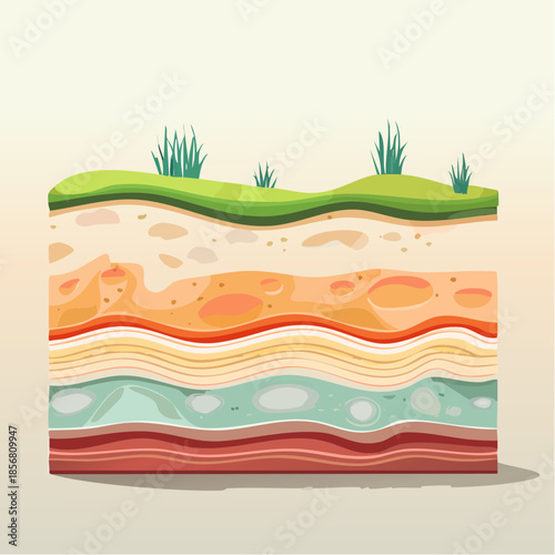 Illustration of geological deposits with layered soil and rock formations on a plain background