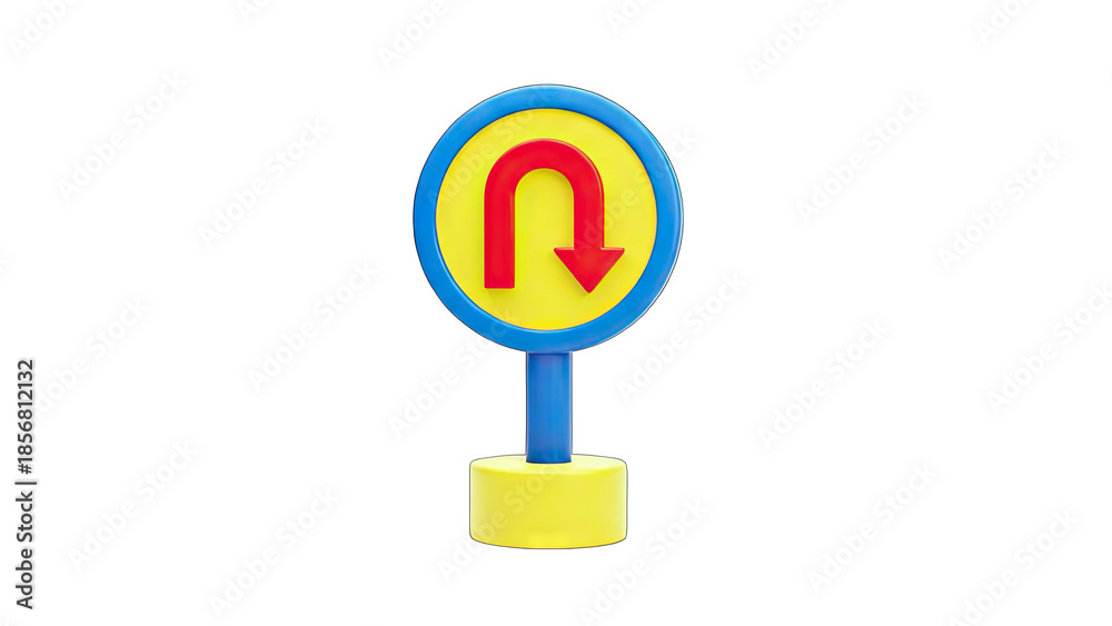 Fototapeta premium U-Turn Sign Showing Direction on White Background