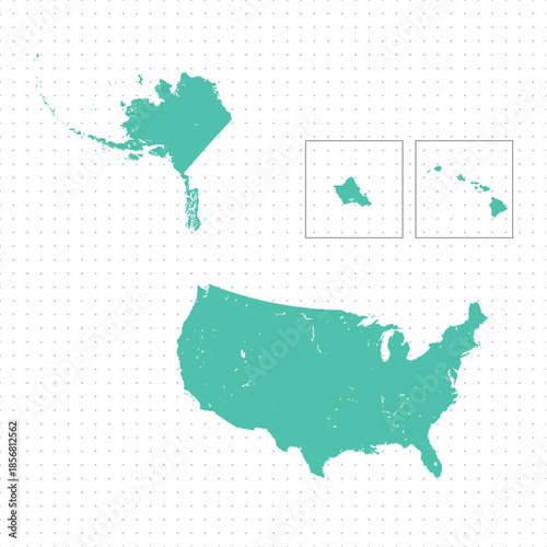 Map United States of America, sign silhouette. Detailed map of USA. World Map Globe. Vector Illustration isolated on white background. North America continent.