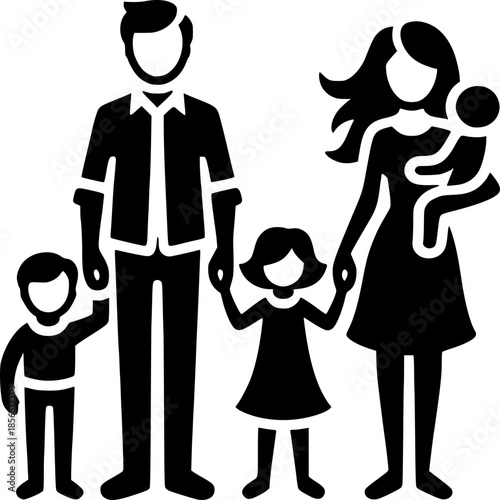 Family Portrait: A close-knit family, comprised of parents and children, stands together. Expressing warmth and connection, an iconic representation of familial love and support.