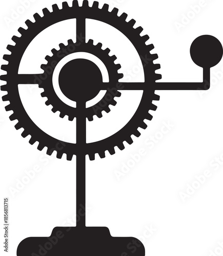 Black silhouette of gear system with handle wheel machine