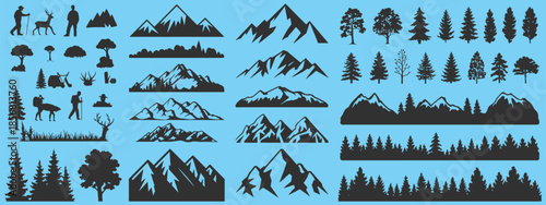 forest silhouette vector illustration of people camping around a campfire under mountain sky adventure and travel concept beautiful landscape exposure outdoor exploration design elements.