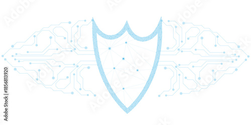 Cyber security concept. Fingerprint scanning on circuit board. secure system concept with a fingerprint. Digital shield icon with lock symbol glowing in white light.