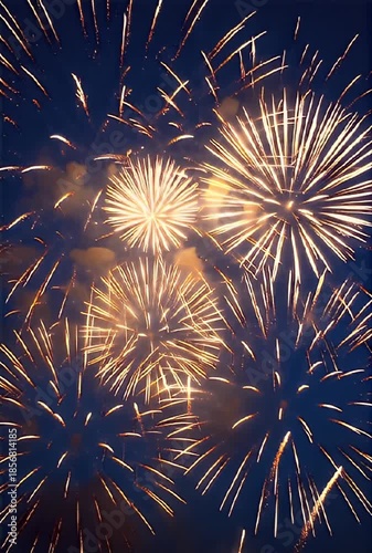 Golden Fireworks Burst: Night Sky Celebration Spectacle