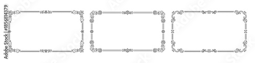 Frame Rectangular Horizontal Decorative Line Art Floral Corner Details Set. Border Frames with Elegant Flourishes. Vintage Design for Poster, Card, Menu, Branding Layouts. Minimal Vector Illustration