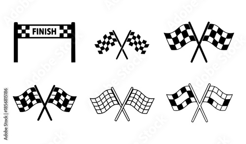 Checkered racing flag icons vector set for motorsport symbols and signs