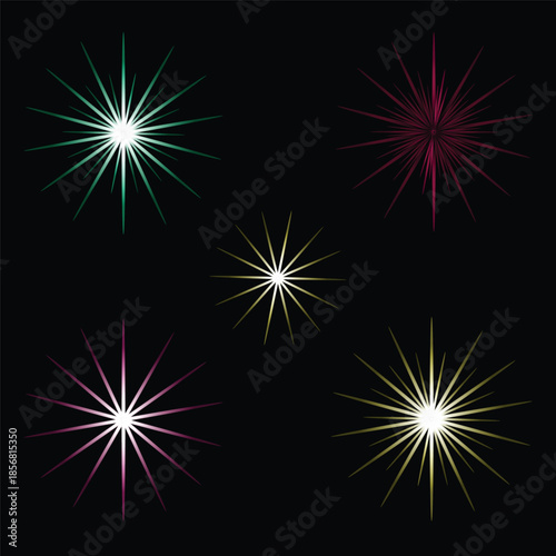 Colorful starburst fireworks on black background